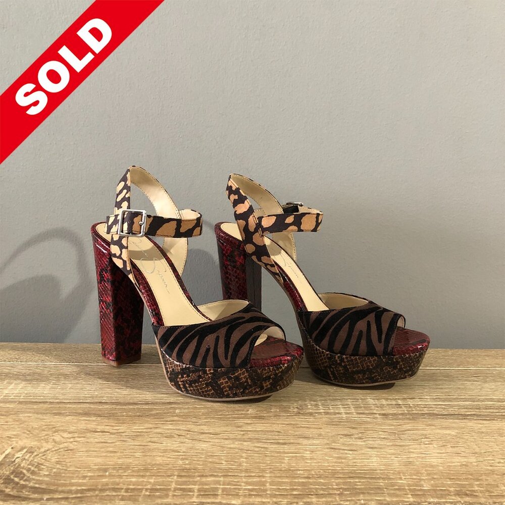 Jessica Simpson Priella Platform Sandal Womens Size 7.5M Animal Print Heels